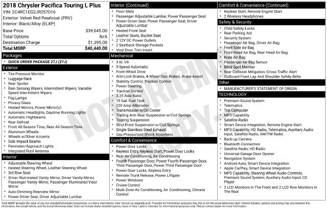 Used 2018 Chrysler Pacifica Touring-L Plus FWD image 2