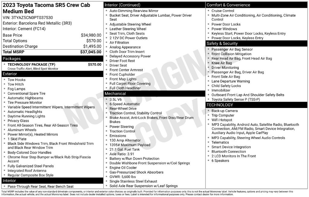 Used 2023 Toyota Tacoma SR5 w/ Technology Package RWD image 2
