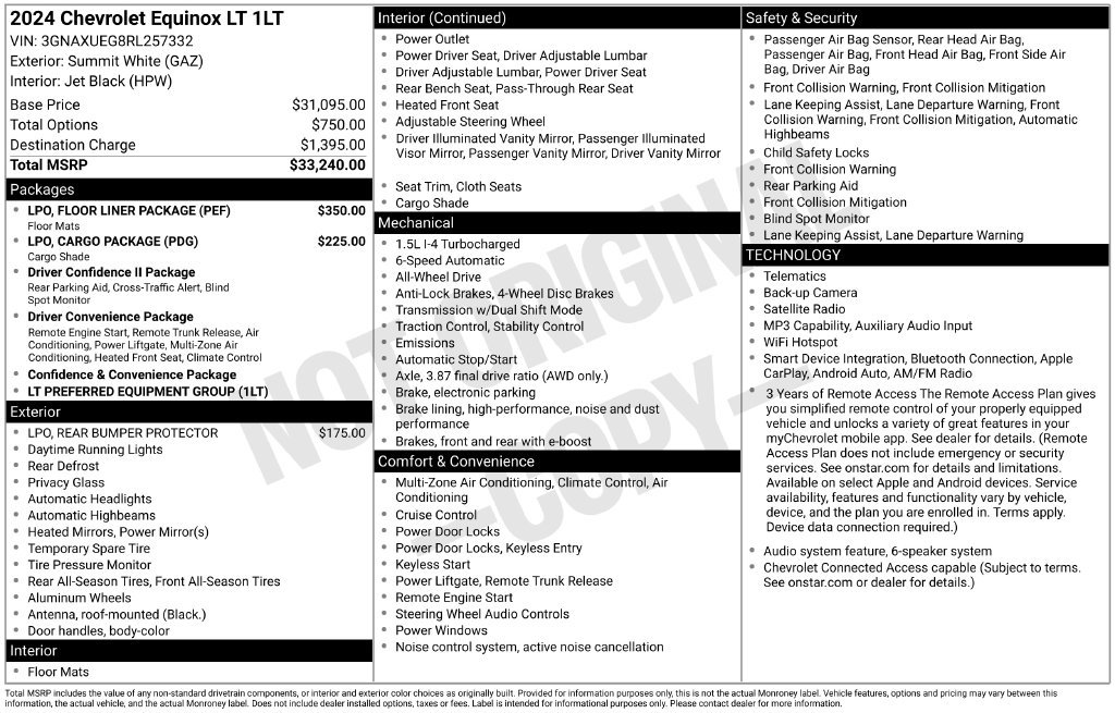 Used 2024 Chevrolet Equinox LT w/ LPO, Floor Liner Package AWD/4WD image 10