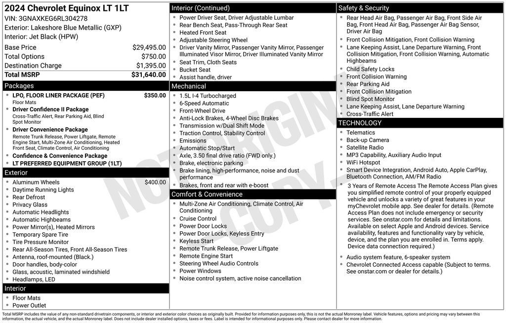 Certified 2024 Chevrolet Equinox LT w/ LPO, Floor Liner Package FWD image 14