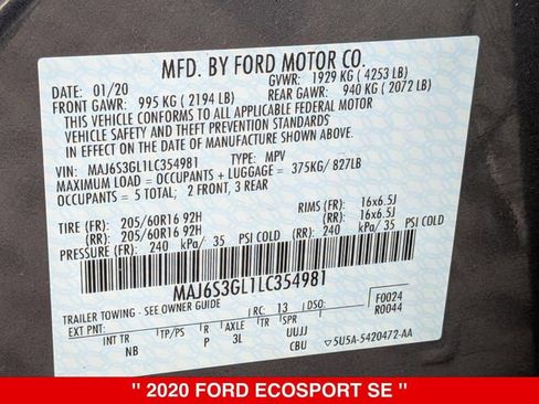 Used 2020 Ford EcoSport SE AWD/4WD image 39