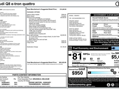 Used 2024 Audi Q8 e-tron Premium Plus w/ Premium Plus Package AWD/4WD image 5