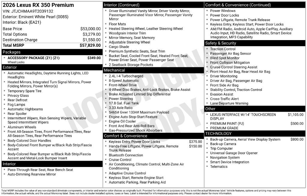 Used 2026 Lexus RX 350 Premium w/ Accessory Package (Z1) FWD image 35