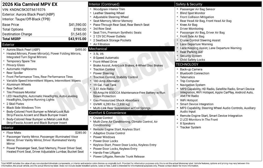 Certified 2026 Kia Carnival EX FWD image 2