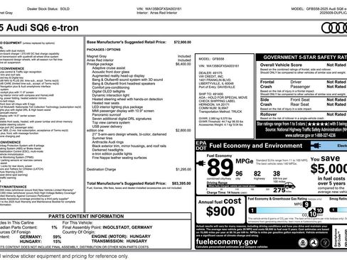 Used 2025 Audi SQ6 e-tron Prestige w/ Red Edition One image 2