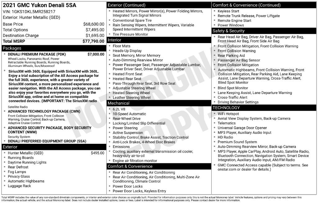 Used 2021 GMC Yukon Denali w/ Denali Premium Package RWD image 7