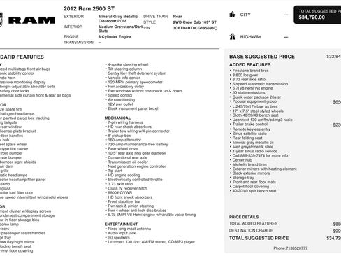 Used 2012 RAM 2500 ST w/ Popular Equipment Group image 3