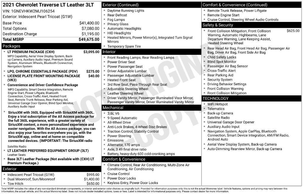 Used 2021 Chevrolet Traverse LT w/ LT Premium Package AWD/4WD image 2