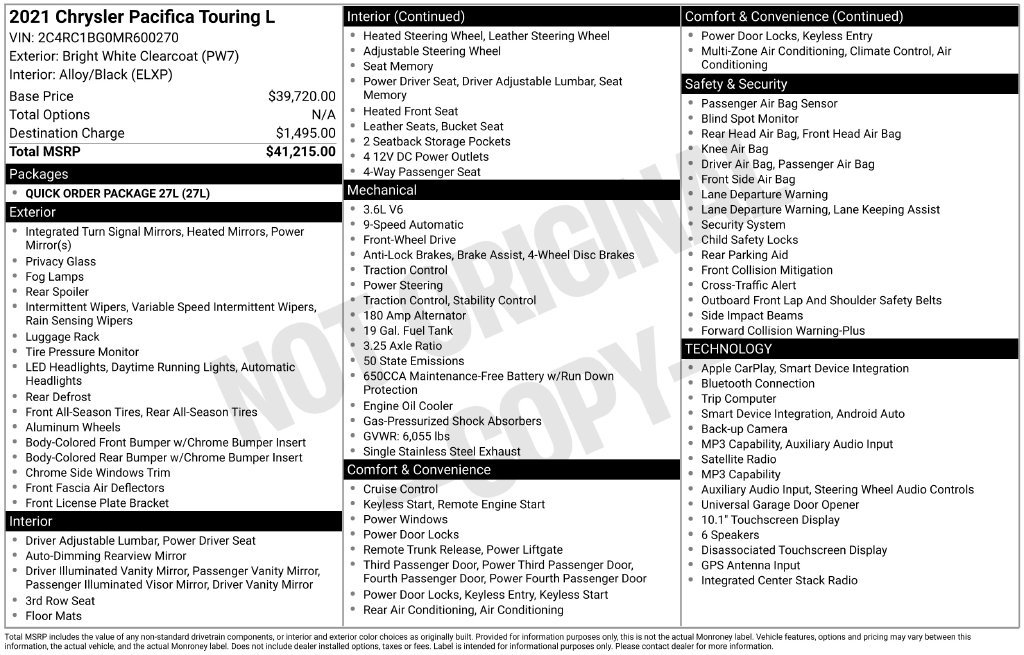 Used 2021 Chrysler Pacifica Touring-L FWD image 39