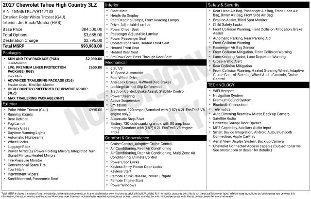 New 2027 Chevrolet Tahoe High Country w/ Sun And Tow Package AWD/4WD image 42