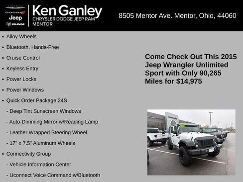 Used 2015 Jeep Wrangler Unlimited Sport w/ Quick Order Package 24S image 5
