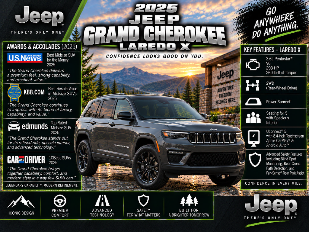 Certified 2025 Jeep Grand Cherokee Laredo X w/ Luxury Tech Group I RWD image 2