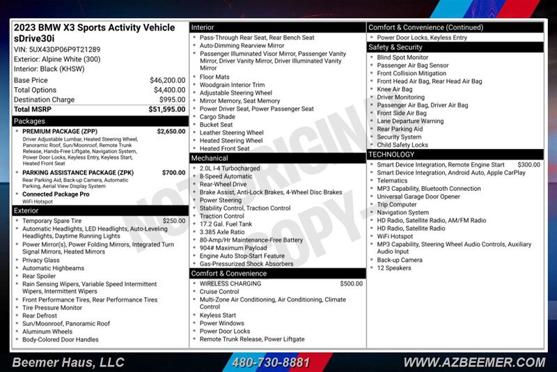 Used 2023 BMW X3 sDrive30i w/ Premium Package RWD image 3