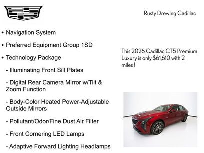 New 2026 Cadillac CT5 Premium Luxury w/ Technology Package