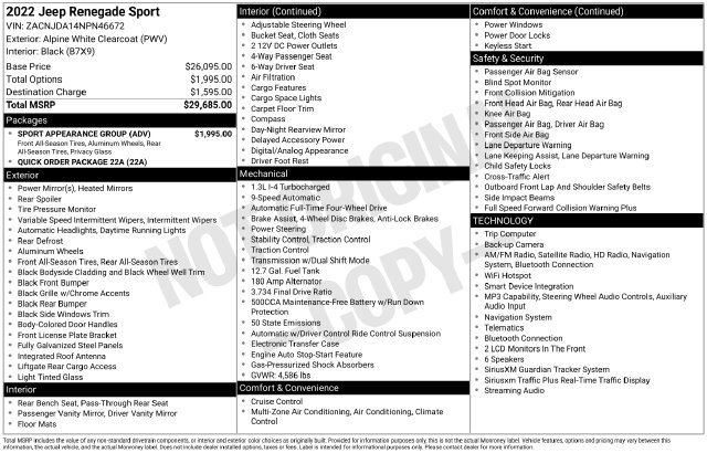 Used 2022 Jeep Renegade Sport w/ Sport Appearance Group AWD/4WD image 8