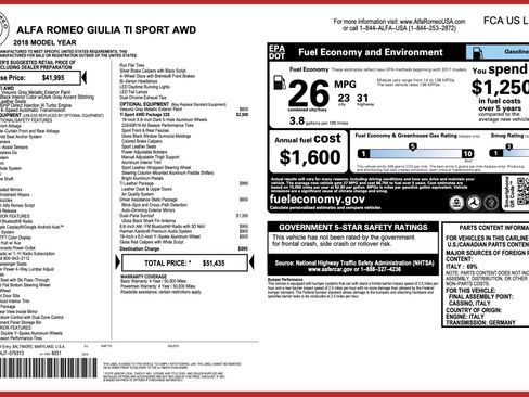 Used 2018 Alfa Romeo Giulia Ti Sport w/ Quick Order Package 22S Sport image 2