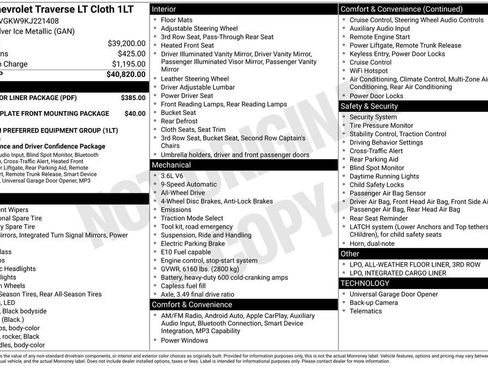 Used 2019 Chevrolet Traverse LT w/ LPO, Floor Liner Package image 2