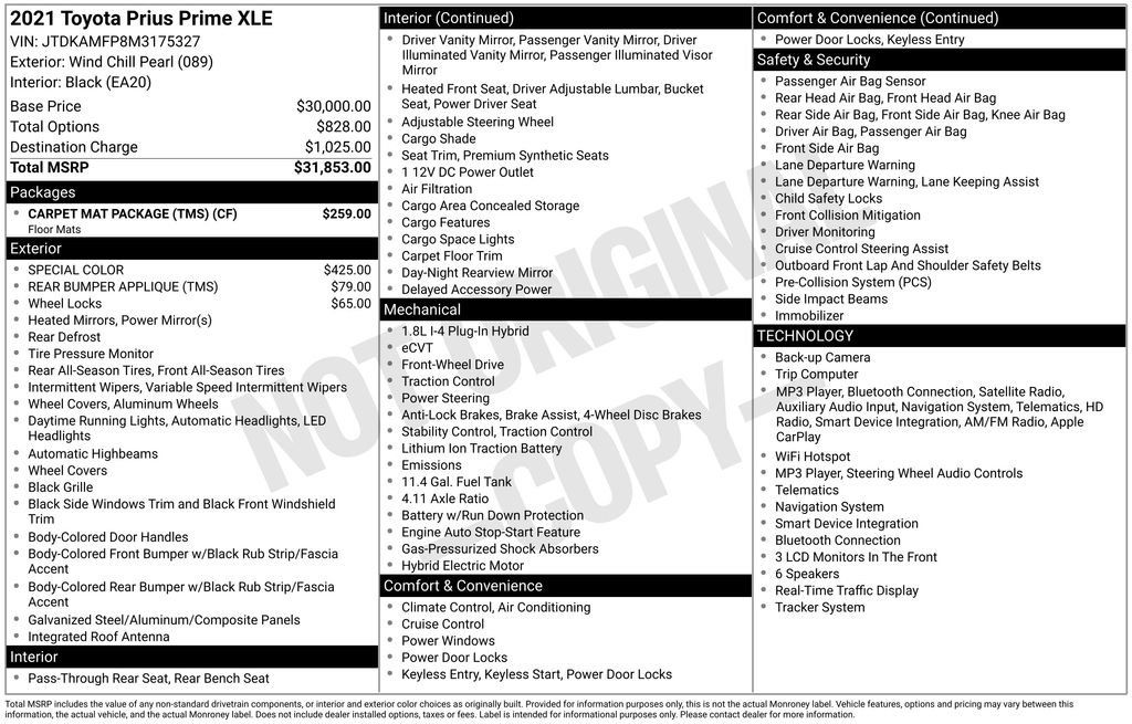 Used 2021 Toyota Prius Prime XLE w/ Carpet Mat Package (TMS) FWD image 47