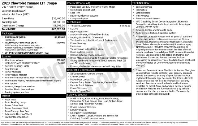 Used 2023 Chevrolet Camaro LT w/ RS Package RWD image 6