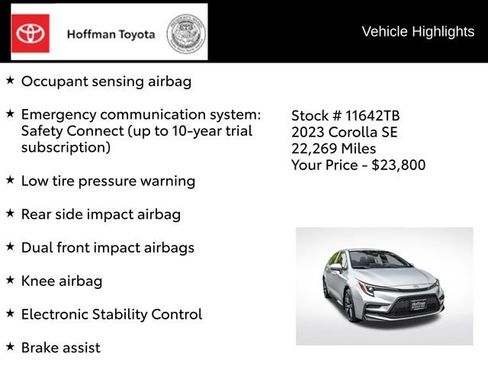Certified 2023 Toyota Corolla SE w/ Carpet Mat Package (TMS) FWD image 29