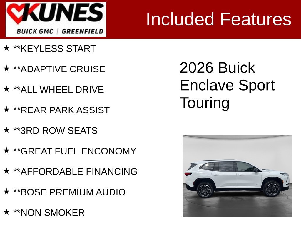Used 2026 Buick Enclave Sport Touring w/ LPO, Floor Liner Package AWD/4WD image 3