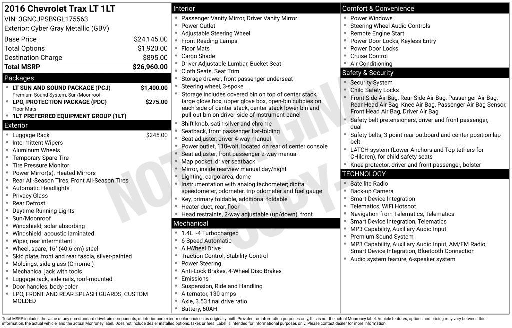 Used 2016 Chevrolet Trax LT w/ LT Sun and Sound Package AWD/4WD image 35
