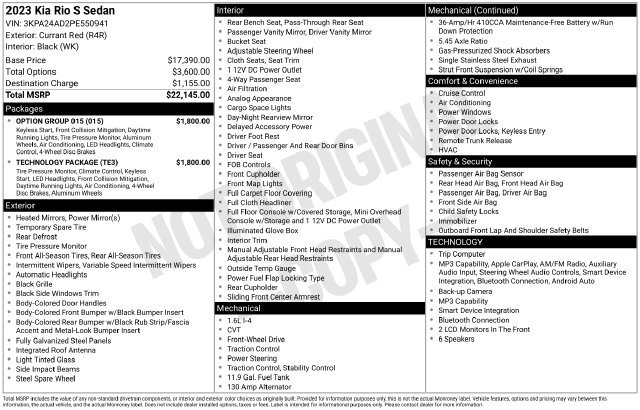 Certified 2023 Kia Rio S w/ Technology Package FWD image 23