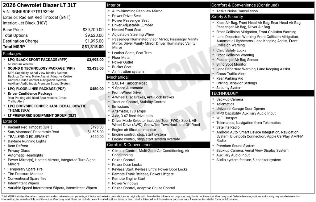 New 2026 Chevrolet Blazer LT w/ LPO, Black Sport Package FWD image 35