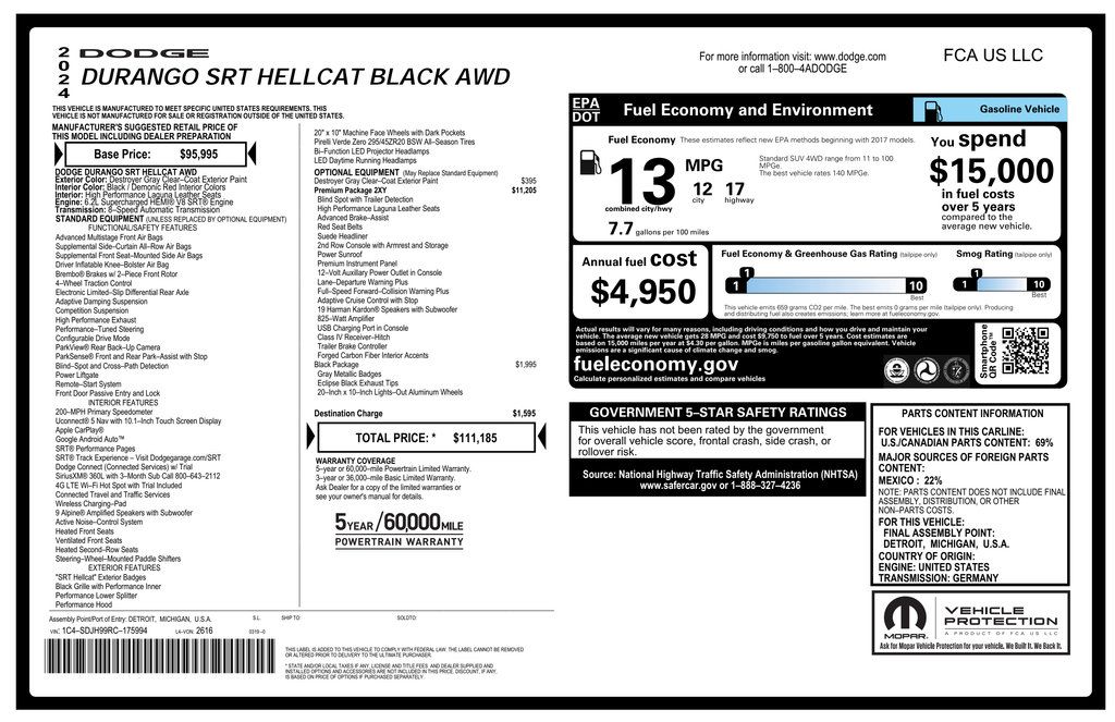 Used 2024 Dodge Durango SRT Hellcat AWD/4WD image 3