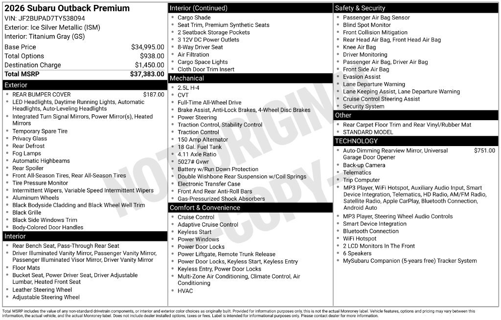 New 2026 Subaru Outback Premium AWD/4WD image 18