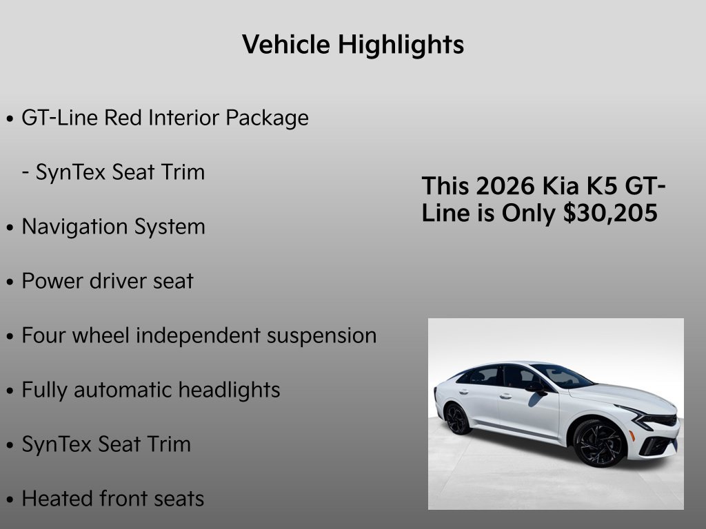New 2026 Kia K5 GT-Line w/ GT-Line Red Interior Package AWD/4WD image 32