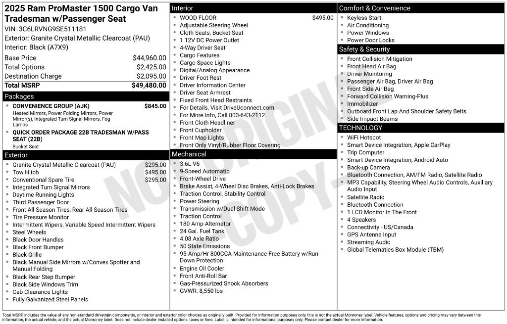 Used 2025 RAM ProMaster 1500 w/ Convenience Group FWD image 3