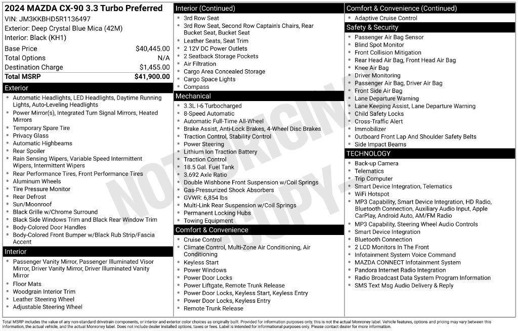 Certified 2024 MAZDA CX-90 3.3 Turbo w/ Preferred Package AWD/4WD image 11