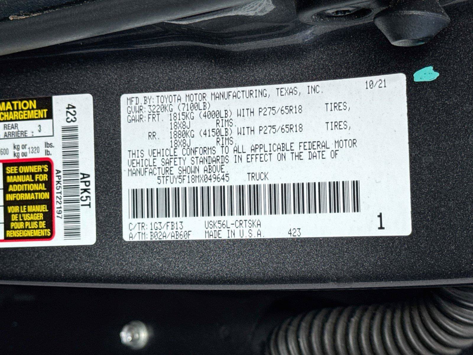 Used 2021 Toyota Tundra SR5 w/ TRD Off-Road Package AWD/4WD image 34