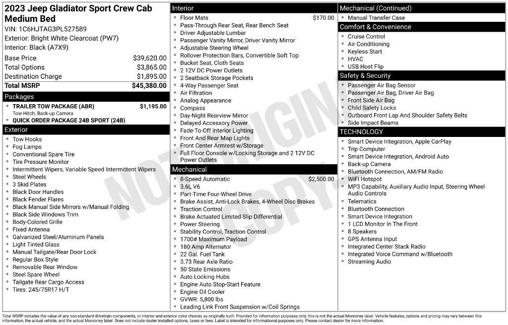 Used 2023 Jeep Gladiator Sport w/ Trailer Tow Package AWD/4WD image 44