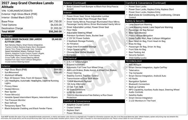 New 2027 Jeep Grand Cherokee Altitude AWD/4WD image 2