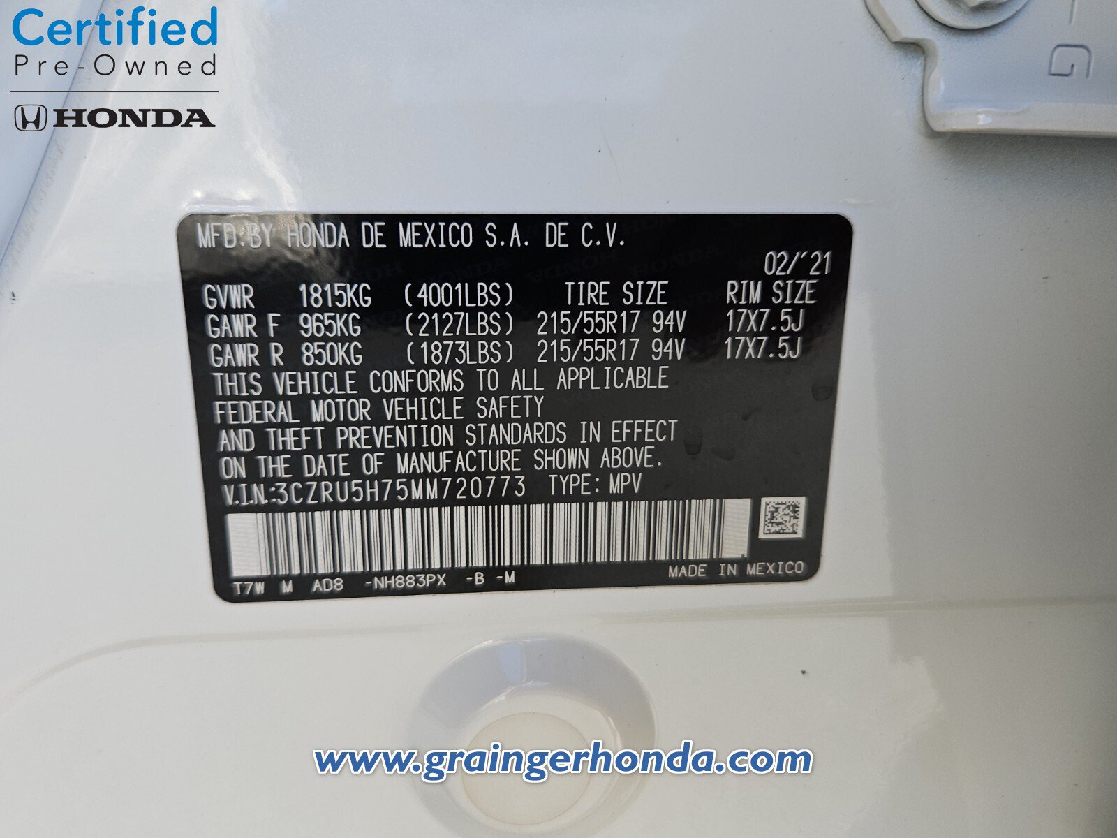 Certified 2021 Honda HR-V EX-L image 14