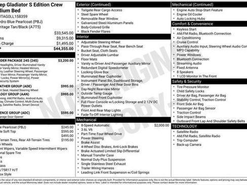 Certified 2020 Jeep Gladiator Sport w/ Quick Order Package 24S AWD/4WD image 3