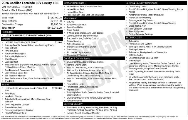 Used 2026 Cadillac Escalade ESV Luxury RWD image 34