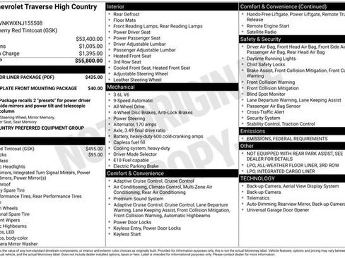 Certified 2022 Chevrolet Traverse High Country w/ LPO, Floor Liner Package image 5