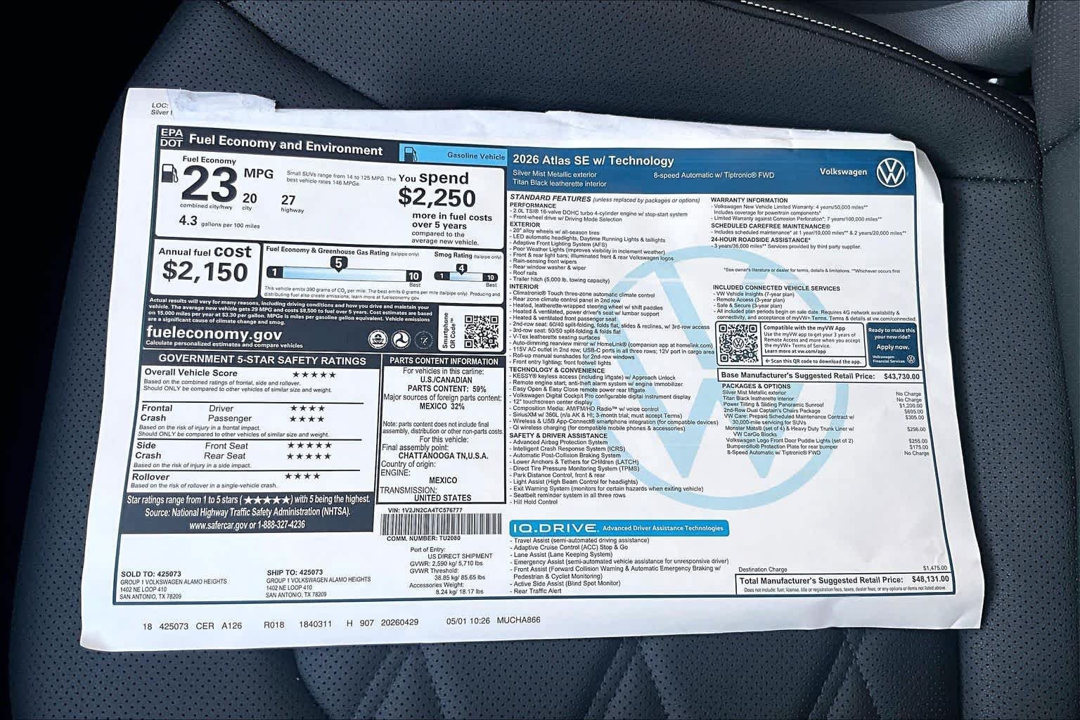 New 2026 Volkswagen Atlas SE FWD image 22