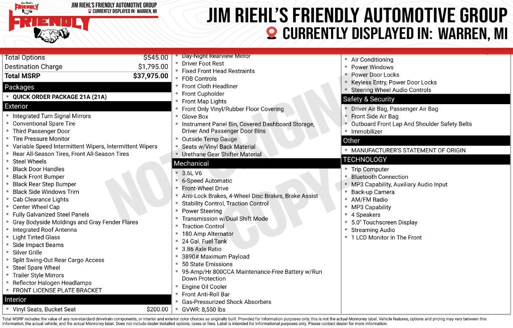 Used 2021 RAM ProMaster 1500 FWD image 1