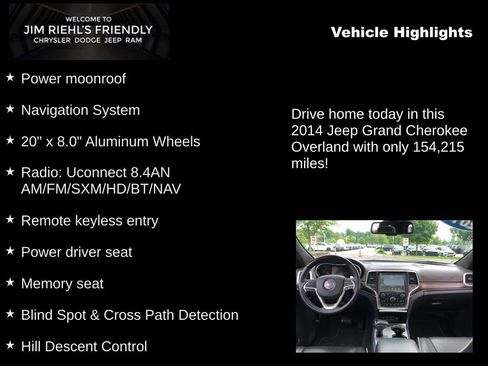 Used 2014 Jeep Grand Cherokee Overland w/ Advanced Technology Group AWD/4WD image 5