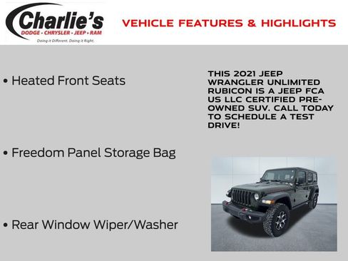 Certified 2021 Jeep Wrangler Unlimited Rubicon w/ Cold Weather Group image 13