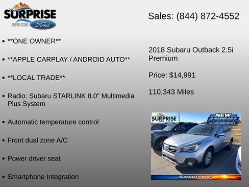 Used 2018 Subaru Outback 2.5i Premium AWD/4WD image 6