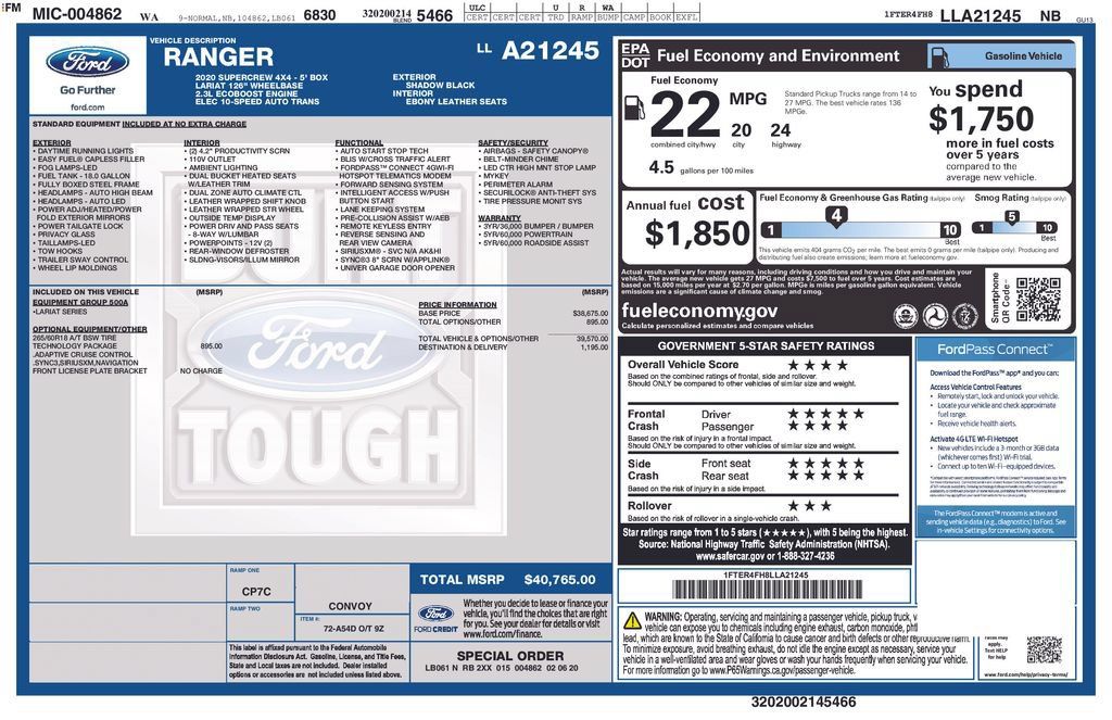 Used 2020 Ford Ranger Lariat w/ Technology Package AWD/4WD image 53