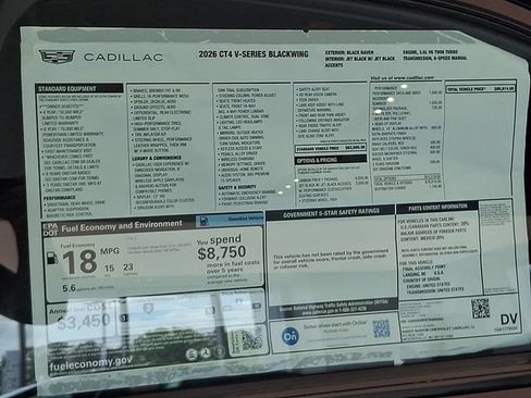 New 2026 Cadillac CT4 V Blackwing w/ Carbon Fiber 1 Package RWD image 23