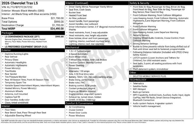 New 2026 Chevrolet Trax LS w/ LS Convenience Package FWD image 5