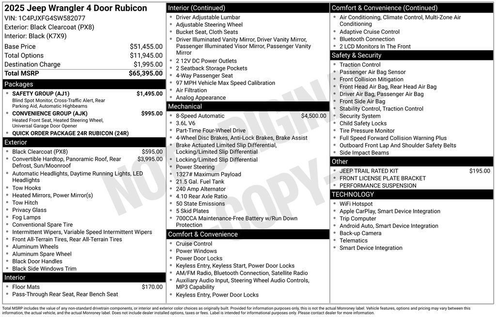 New 2025 Jeep Wrangler Unlimited Rubicon w/ Safety Group AWD/4WD image 44
