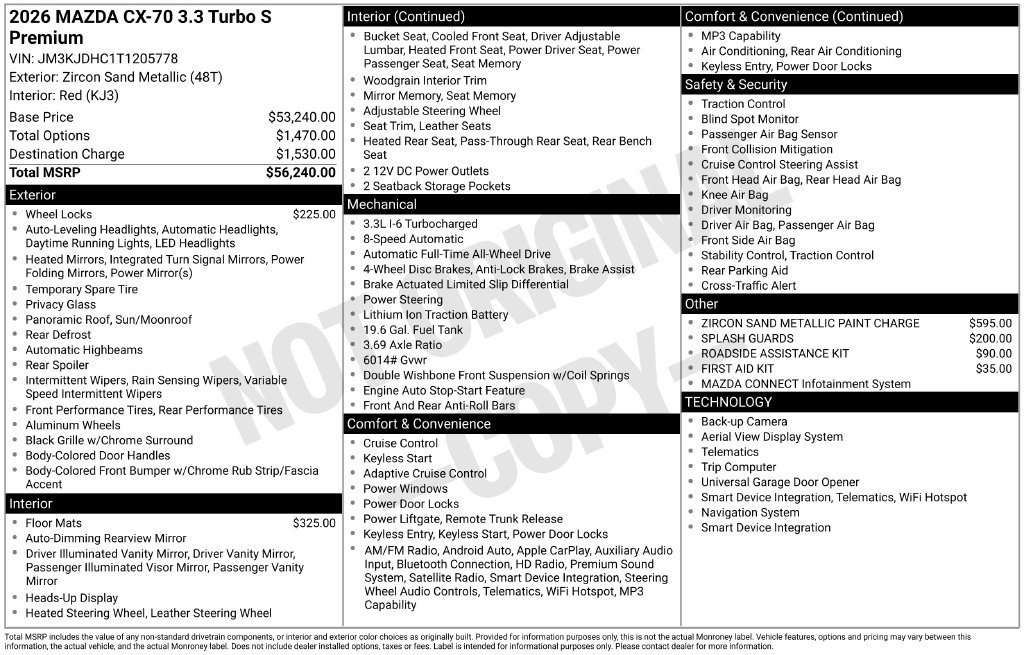 Certified 2026 MAZDA CX-70 3.3 Turbo S w/ Premium Package AWD/4WD image 14